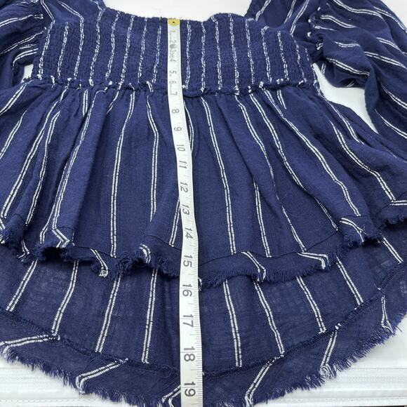 Free‎ People Womens Pesant Top XS Evey Stripe Keyhole Tassel Tie Festival Boho - Picture 9 of 10